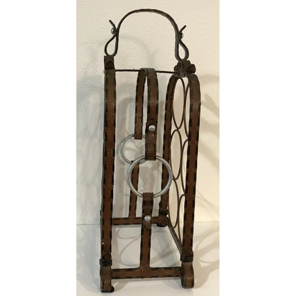 Mid-Century Modern Wine Rack French Wrought Iron 6 Bottle Capacity 1950s-1970s